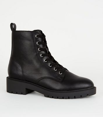 Sohle Look Schwarze Stiefel Im Schnüren Mit Leder Dicker Zum wkn8O0P