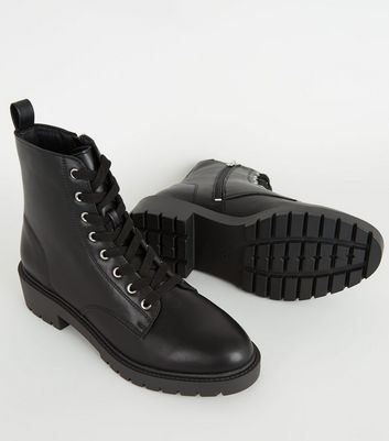 black chunky lace up hiker boots