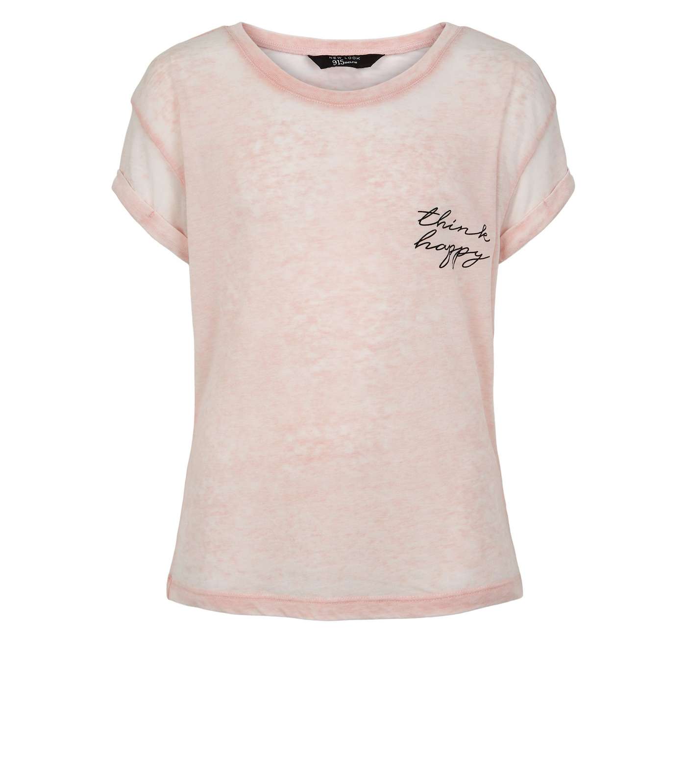 Girls Pale Pink Burnout Think Happy Slogan T-Shirt Image 4