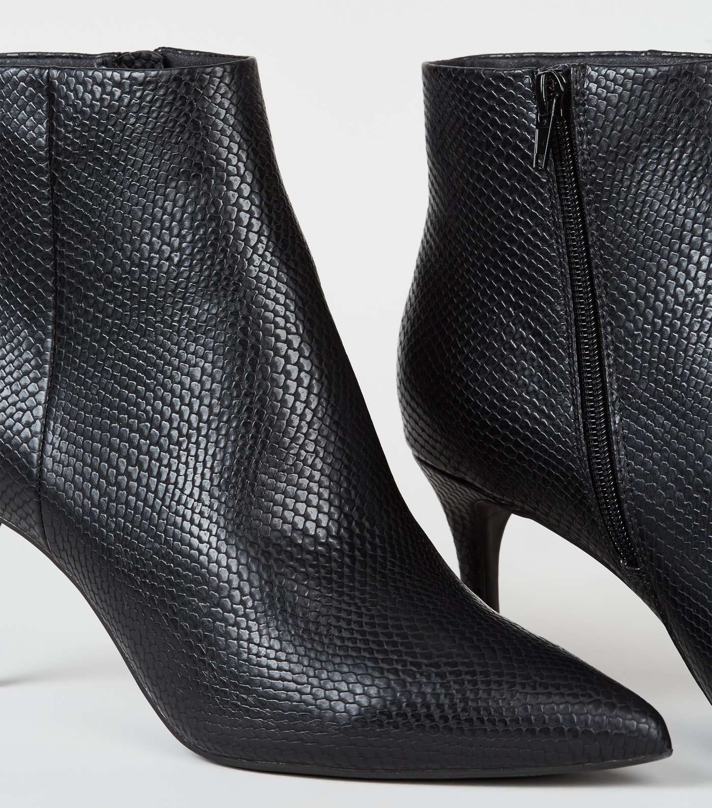Black Faux Snake Pointed Stiletto Shoe Boots Image 3