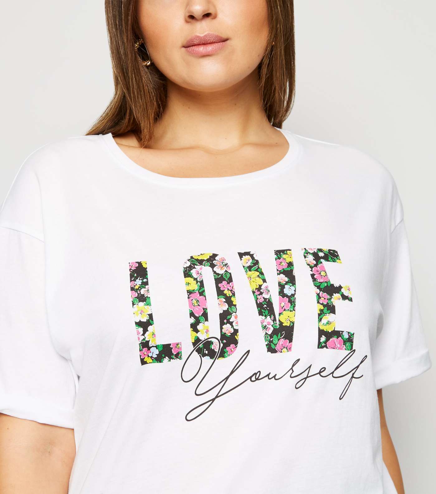 Curves White Slogan Love Longline T-Shirt Image 5