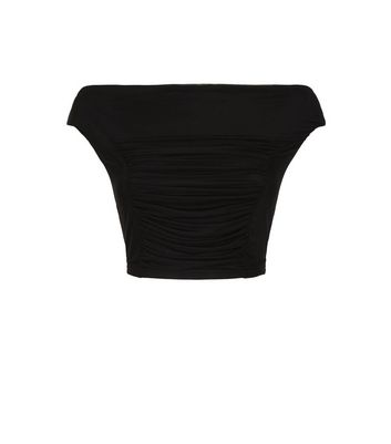 Image of Carpe Diem Black Ruched Mesh Crop Top New Look
