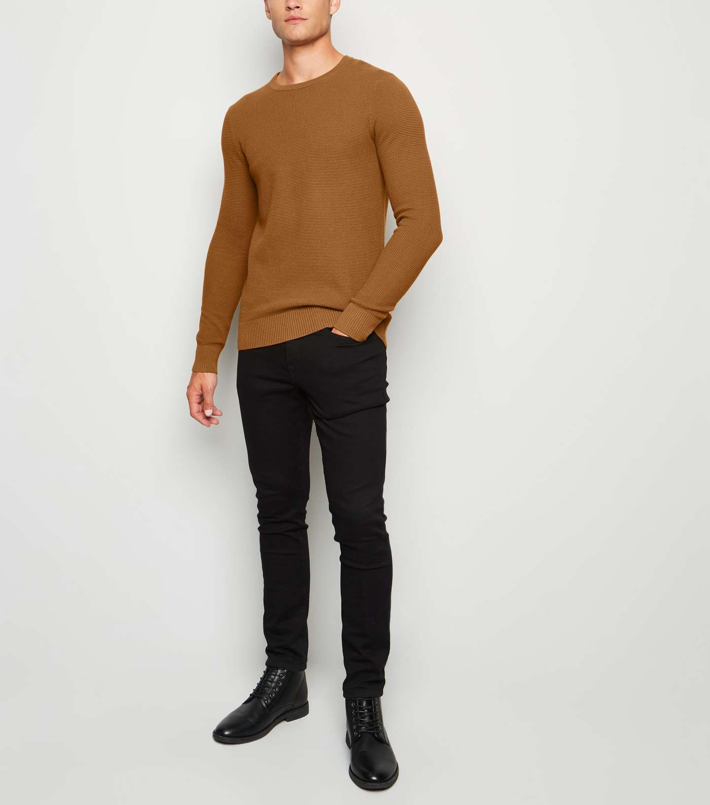 Rust Waffle Knit Muscle Fit Jumper Image 2