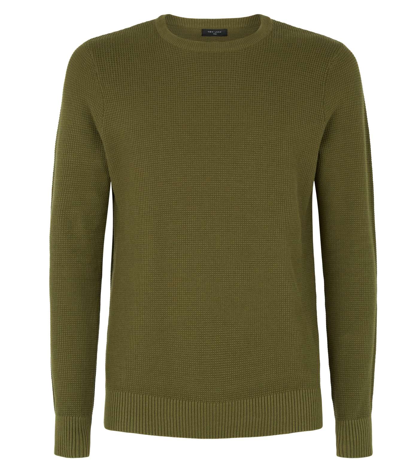 Olive Waffle Knit Muscle Fit Jumper Image 4