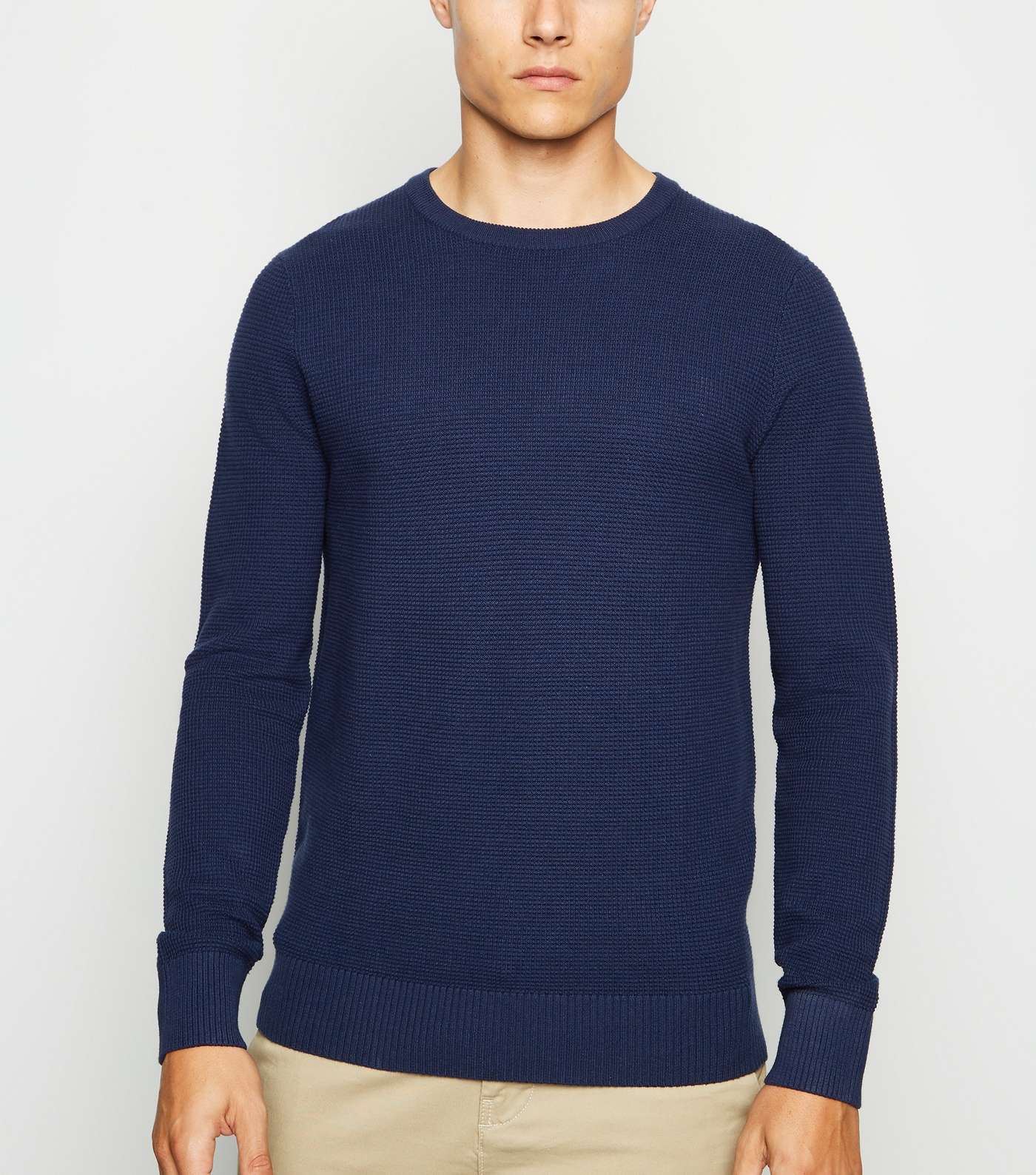 Navy Waffle Knit Muscle Fit Jumper