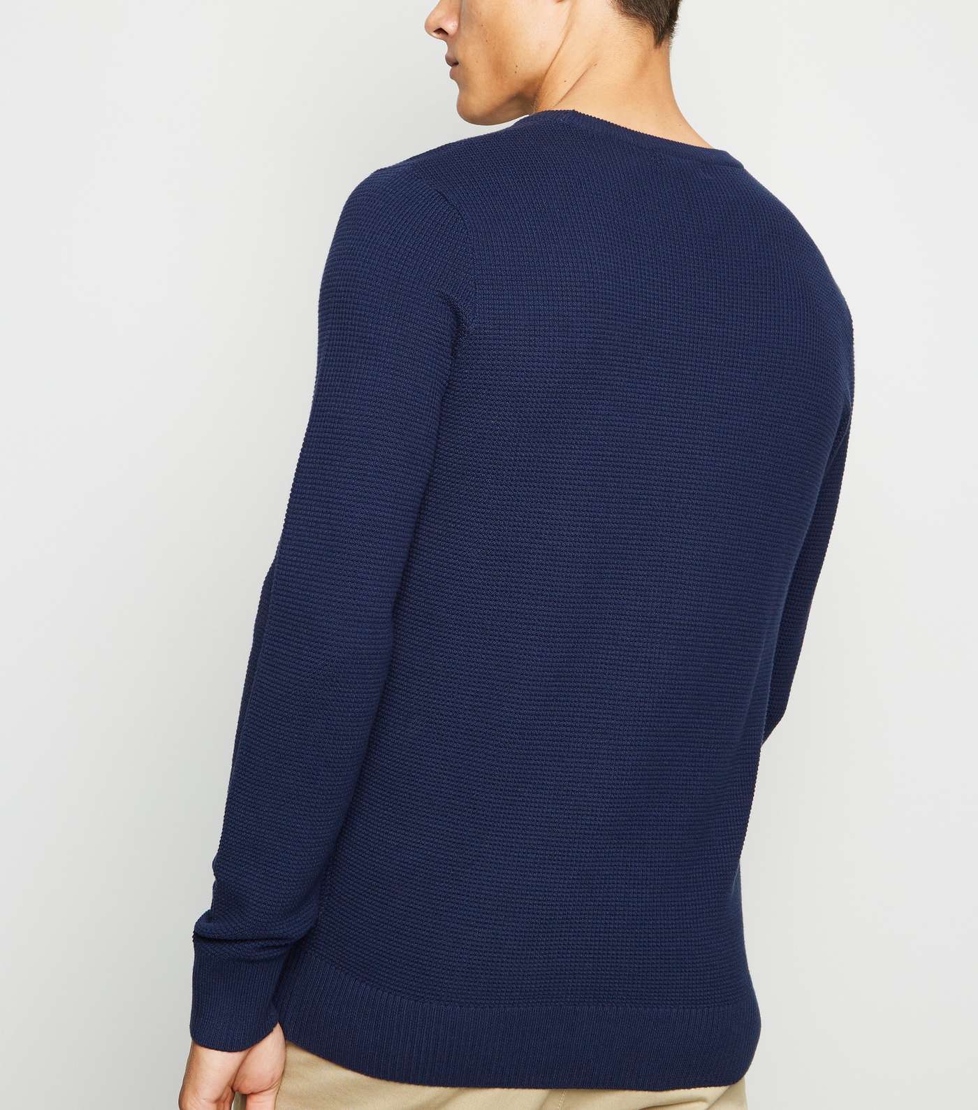 Navy Waffle Knit Muscle Fit Jumper Image 3
