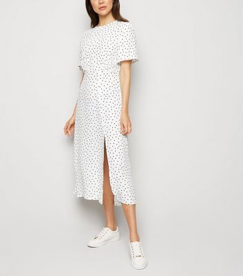 White Spot Side Split Midi Dress | New Look