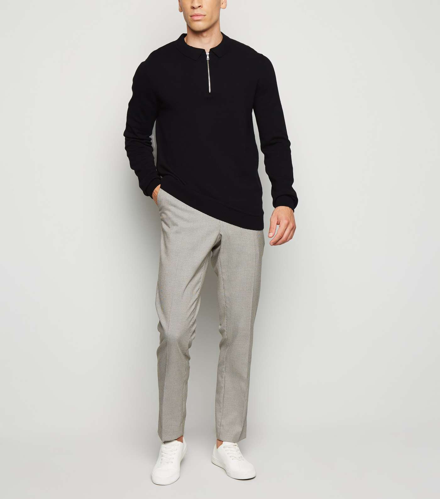 Black Half Zip Long Sleeve Polo Shirt Image 2