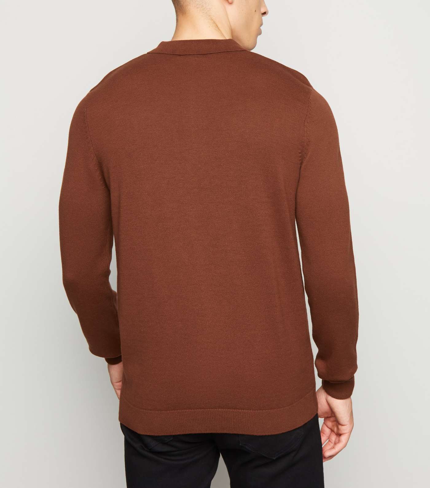 Rust Half Zip Long Sleeve Polo Shirt Image 3