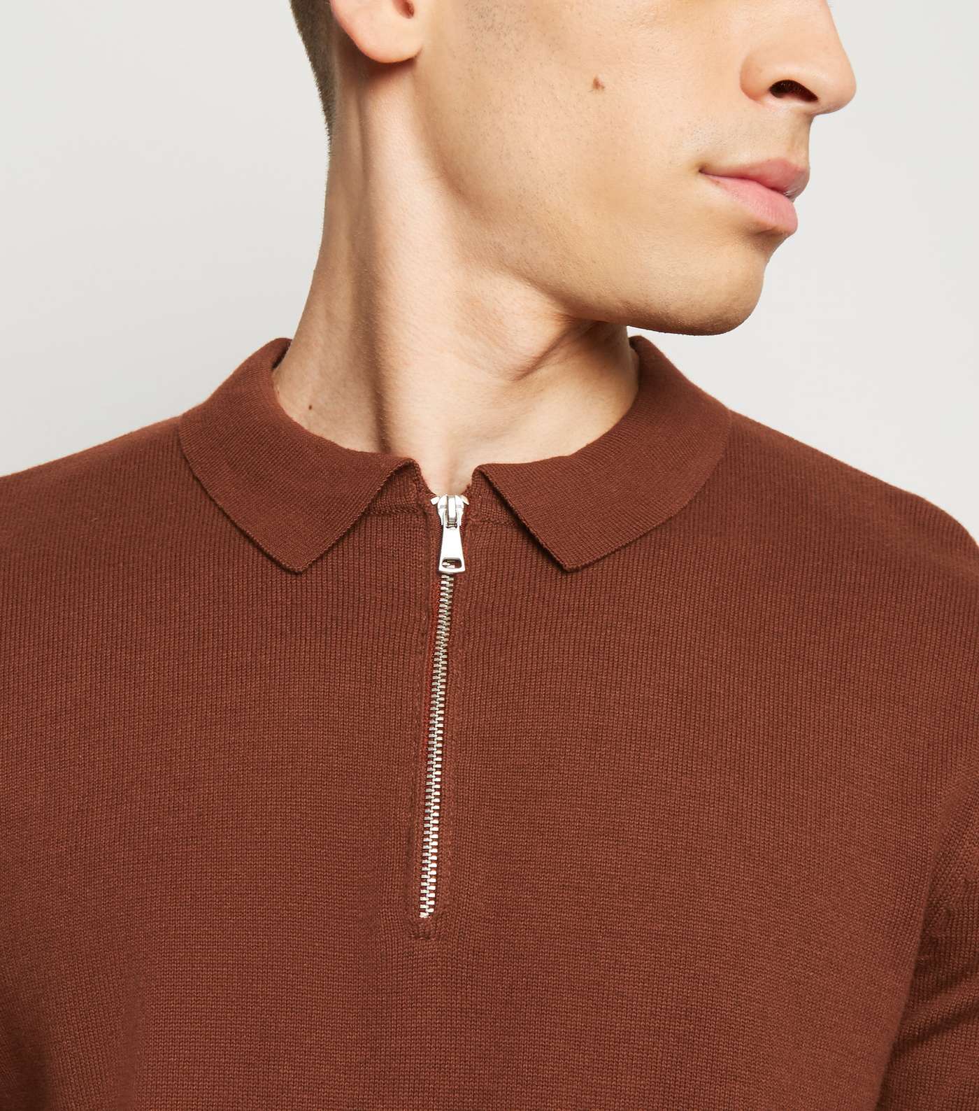 Rust Half Zip Long Sleeve Polo Shirt Image 5