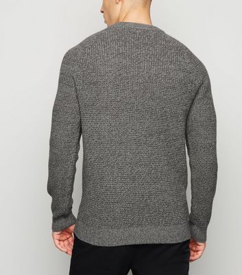 Image of Grey Tuck Stitch Crew Neck Jumper New Look