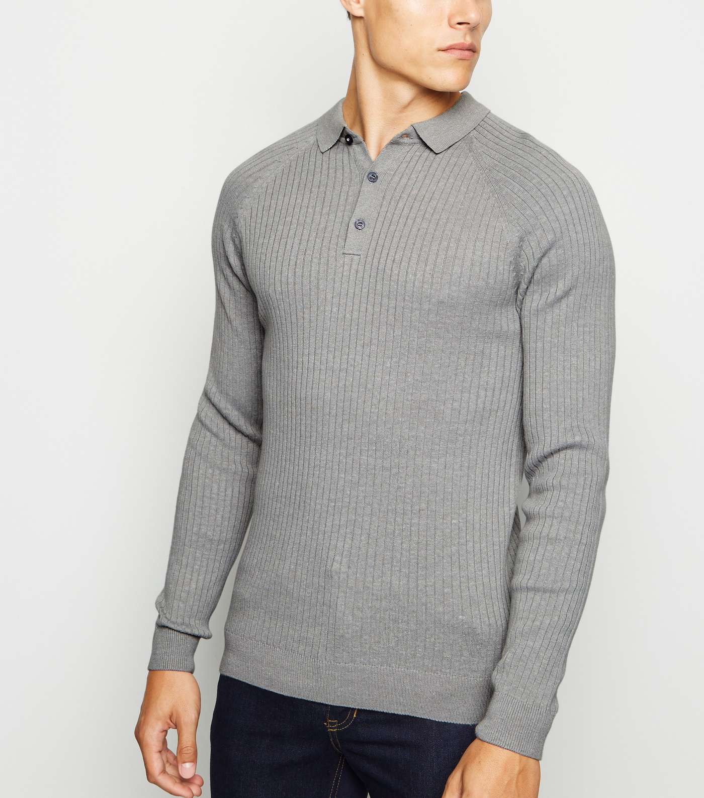 Pale Grey Ribbed Muscle Fit Polo Shirt