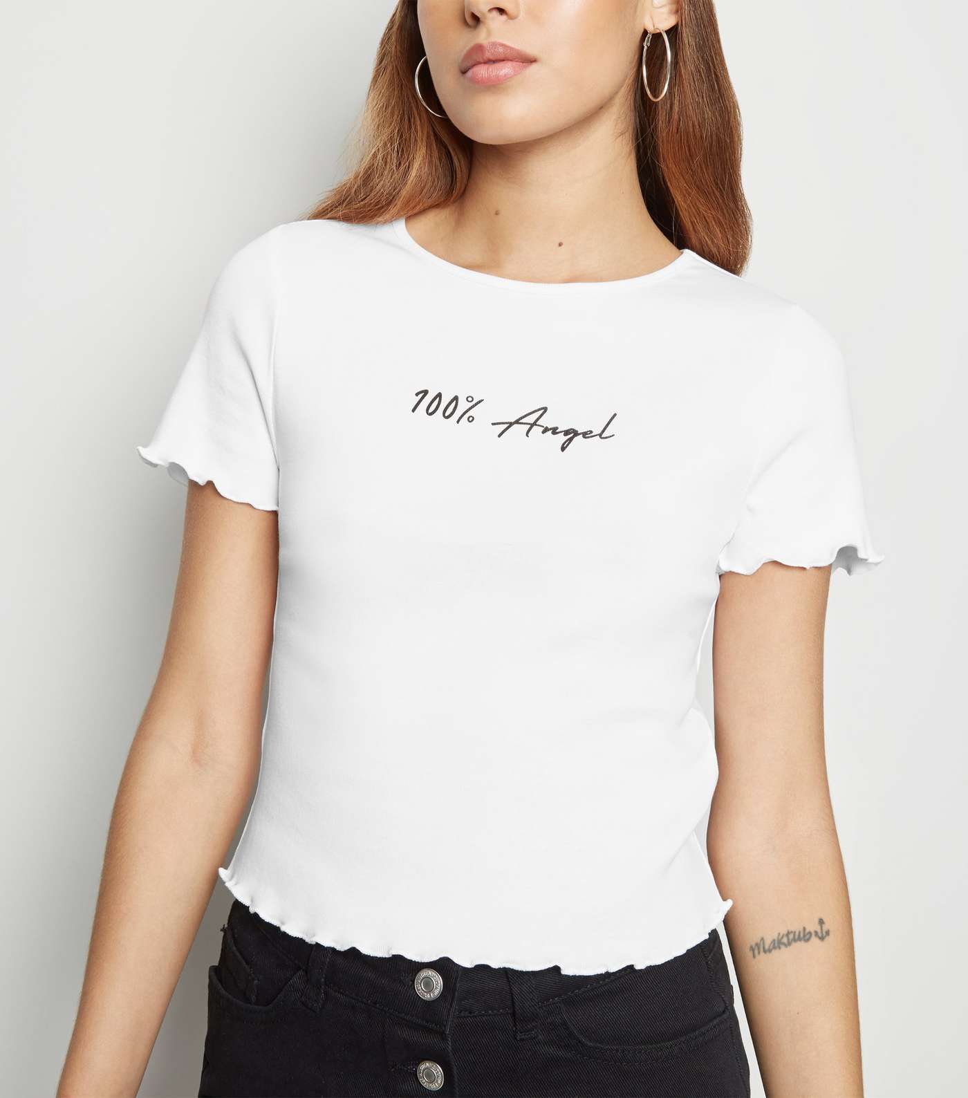 White Frill Trim 100% Percent Slogan T-Shirt