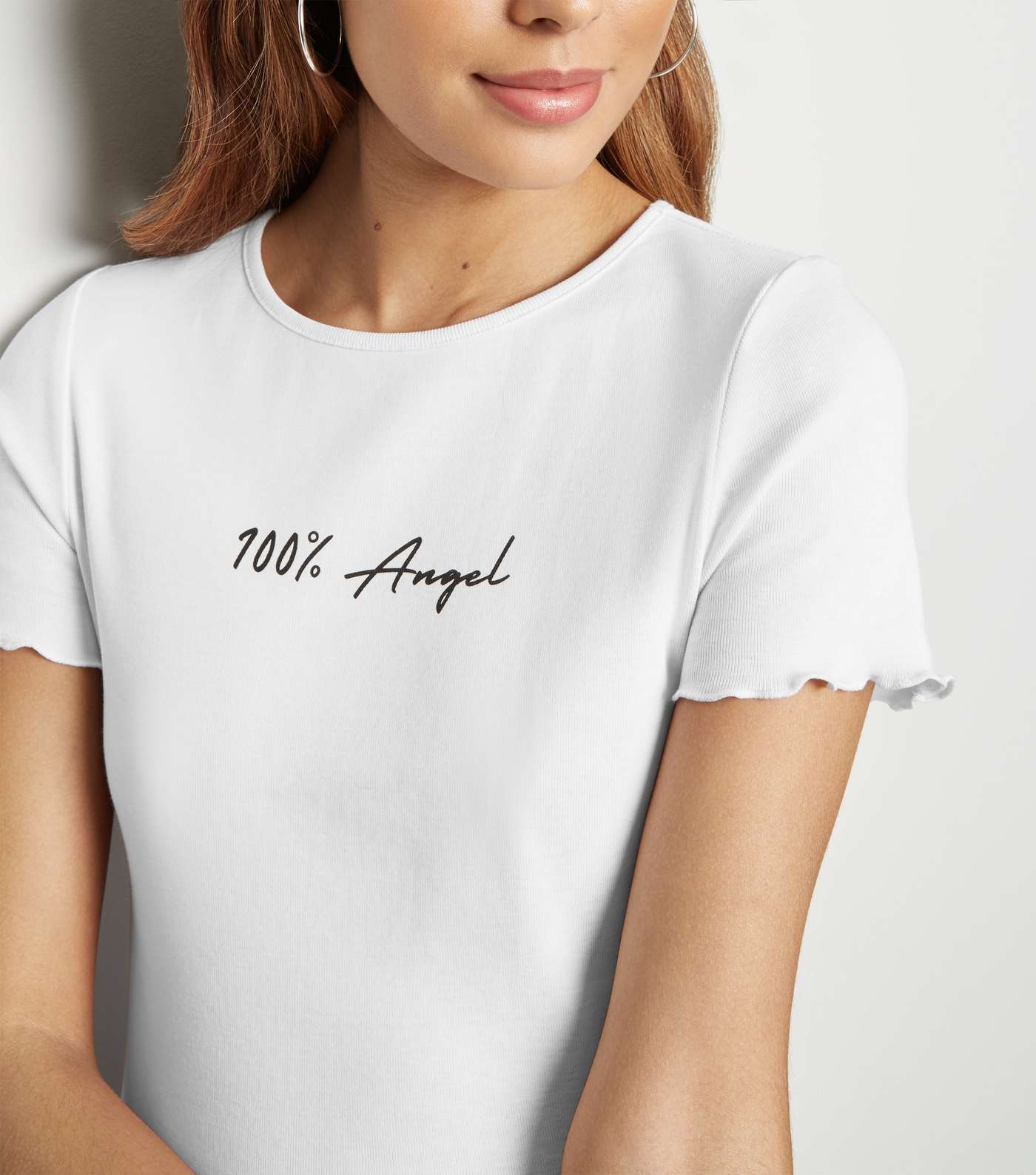 White Frill Trim 100% Percent Slogan T-Shirt Image 5