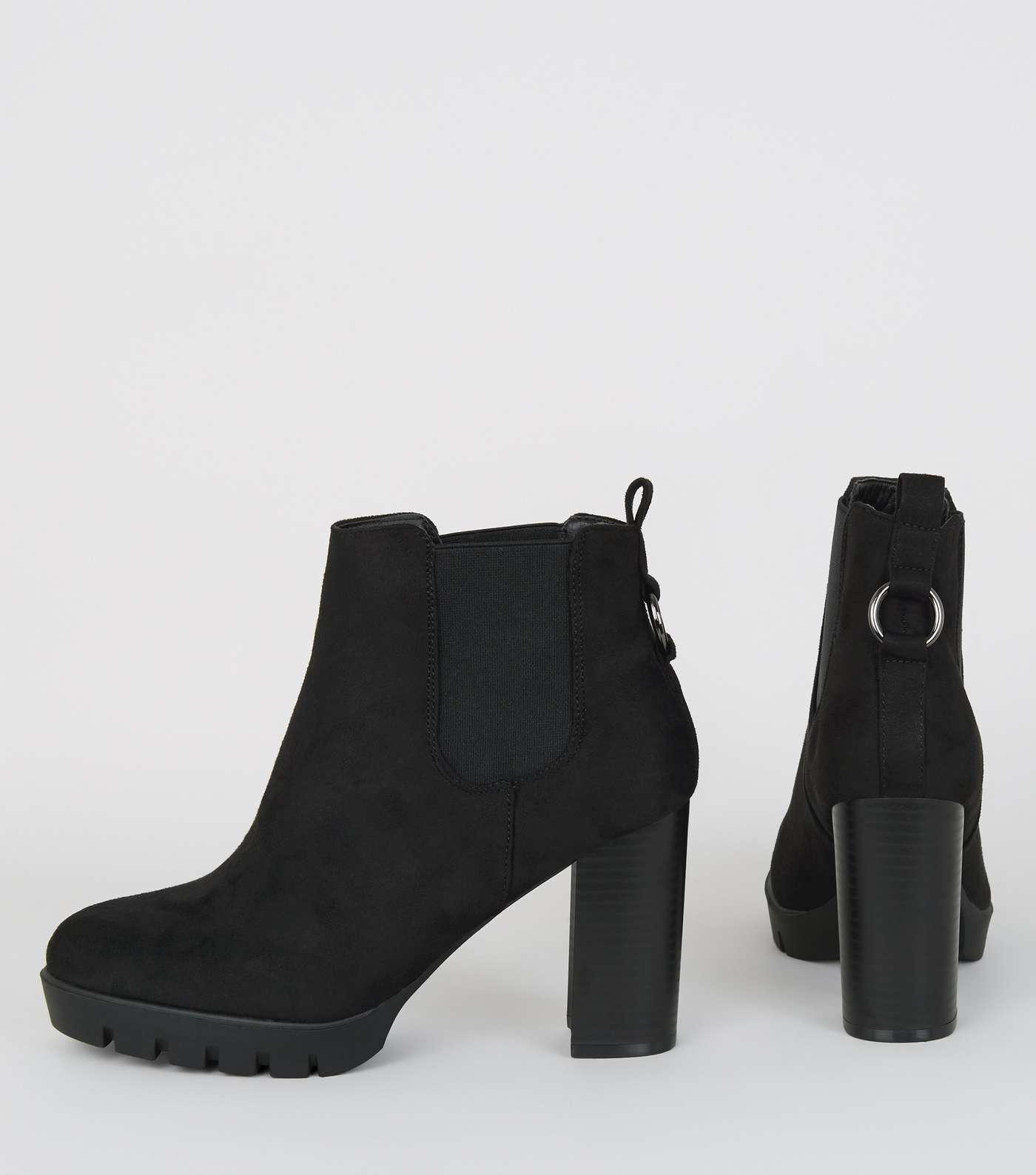 Wide Fit Black Ring Back Heeled Chelsea Boots Image 4