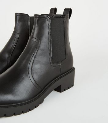 Black Leather-Look Chunky Chelsea Boots 
