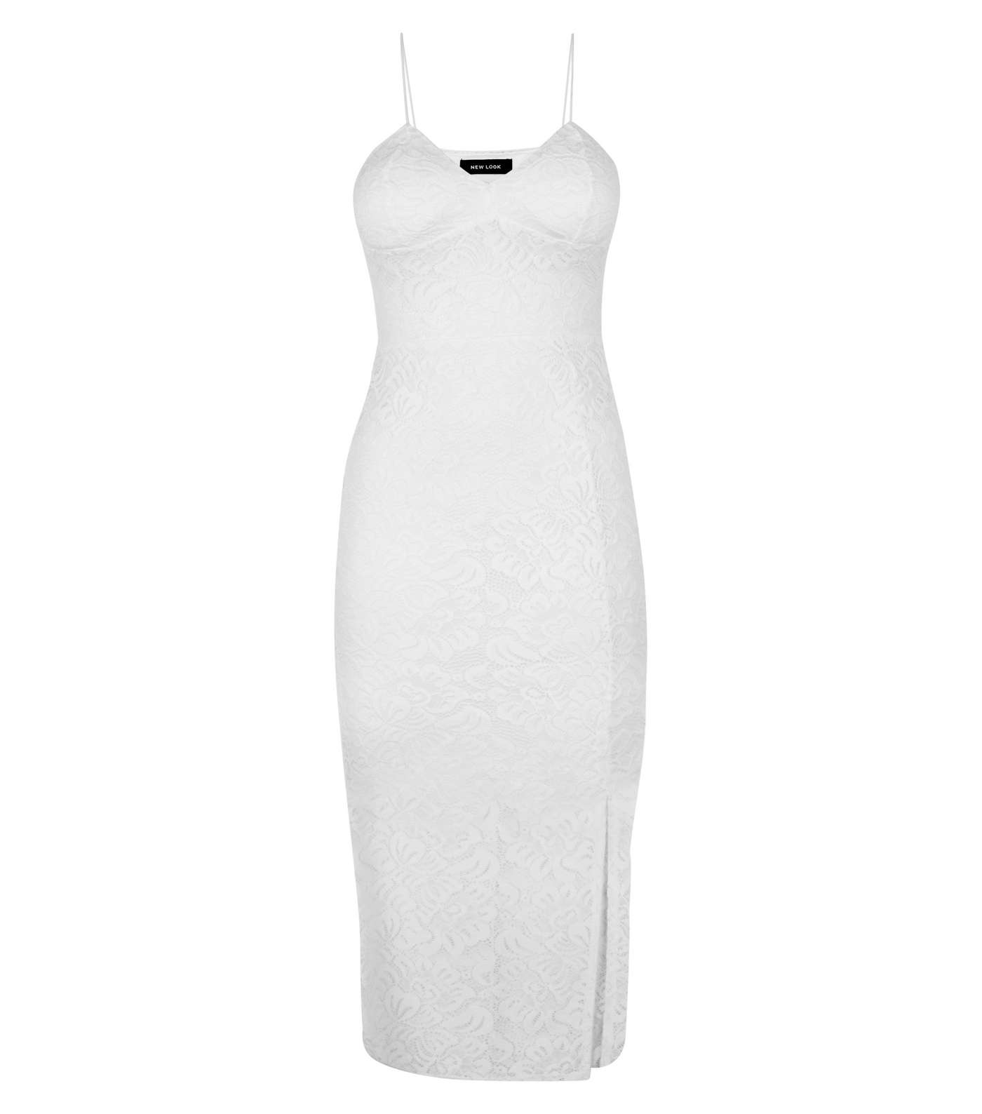 White Lace Bustier Midi Dress Image 4