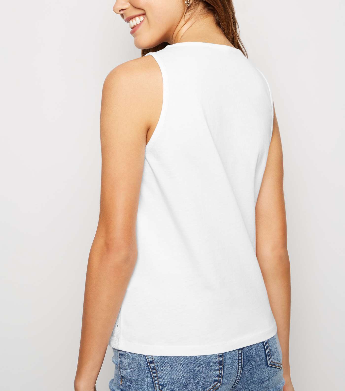 White Broderie Tank Top Image 3
