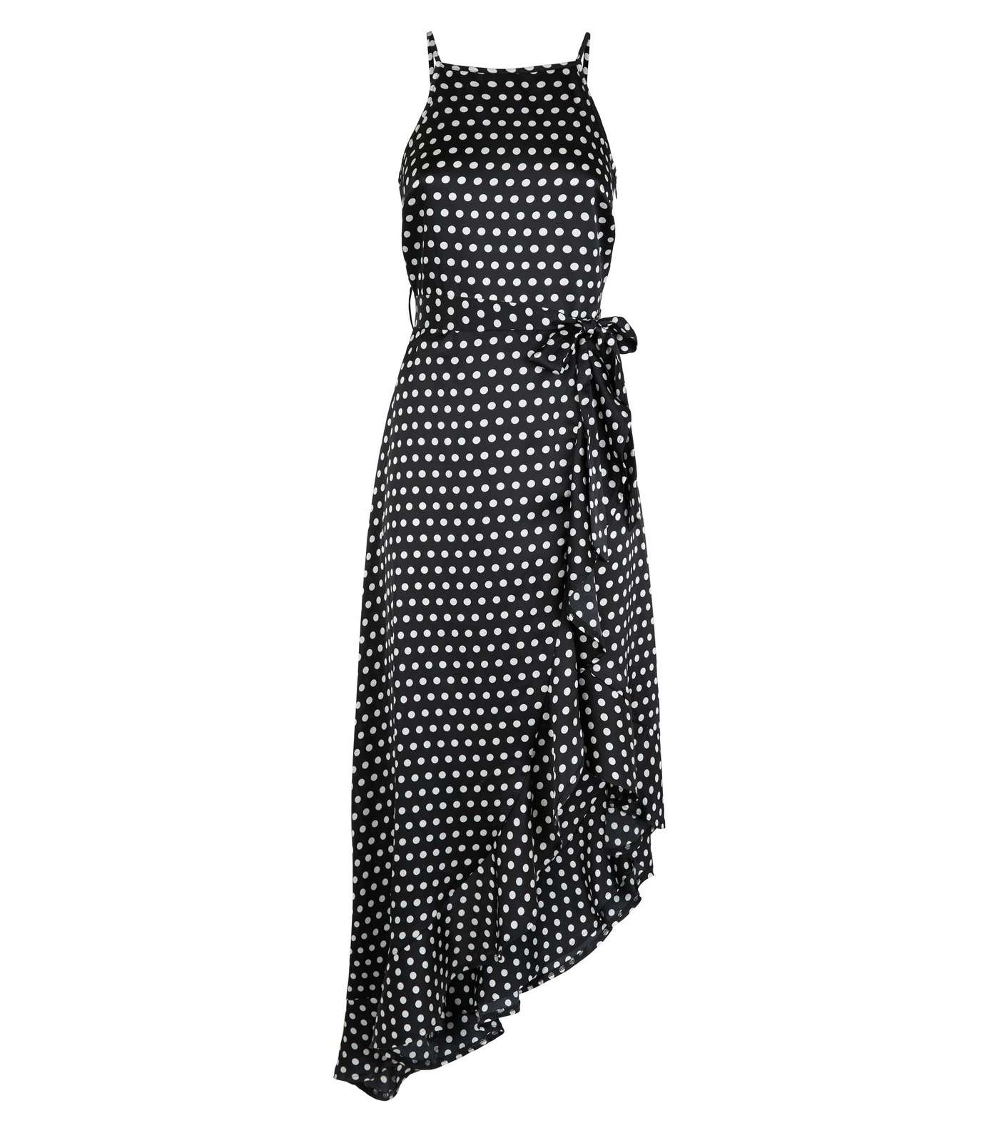 Black Satin Spot Ruffle Midi Dress Image 4