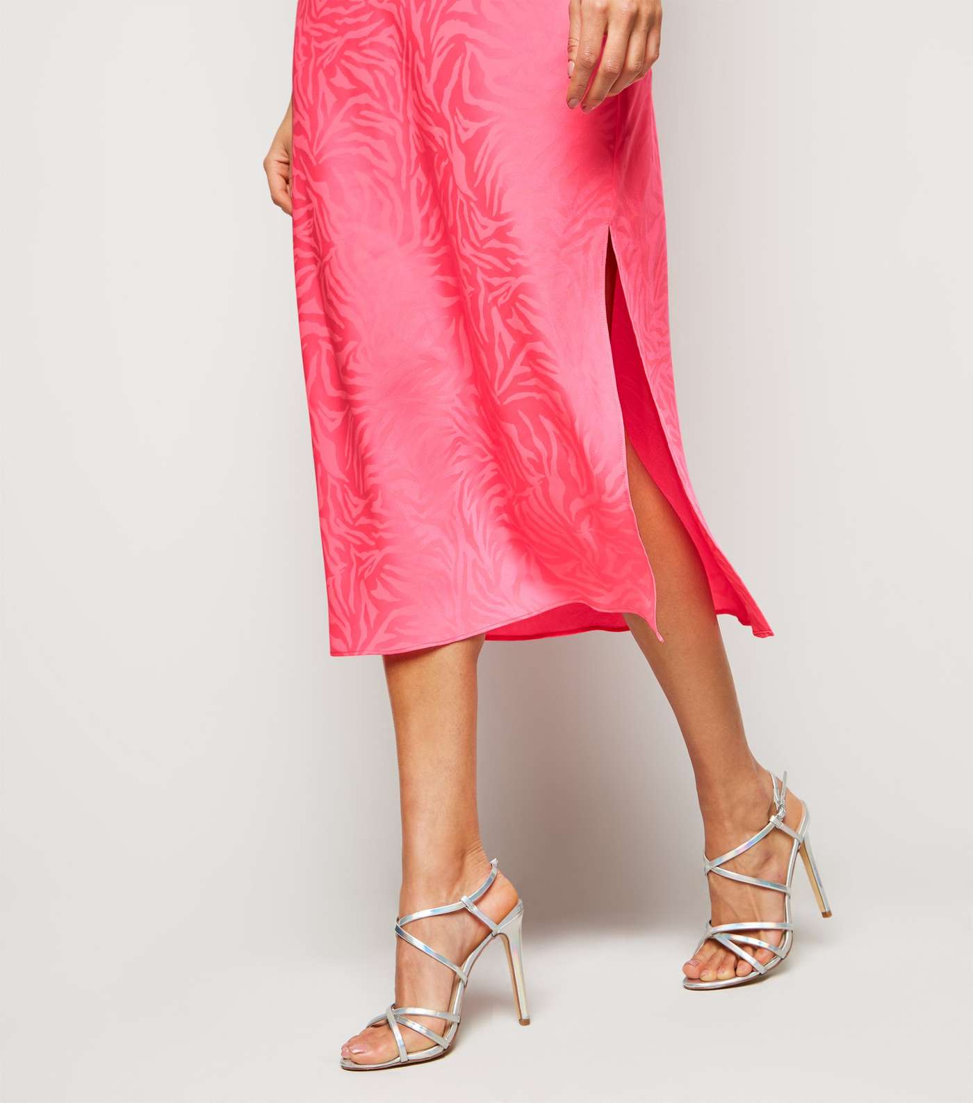 Bright Pink Satin Tiger Jacquard Midi Dress Image 5