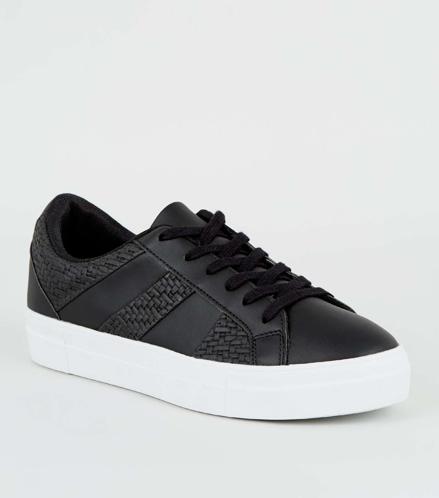 Black Woven Panel Lace Up Trainers