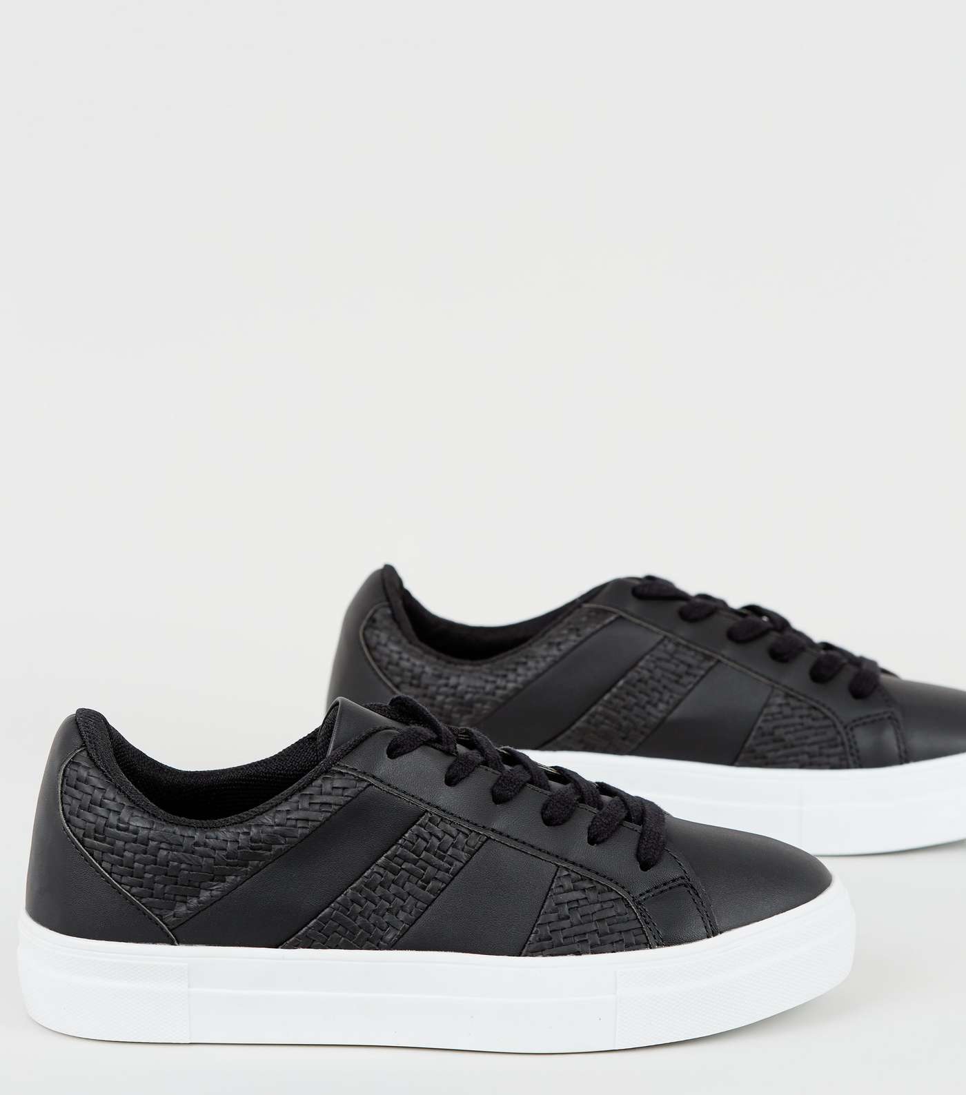 Black Woven Panel Lace Up Trainers Image 3