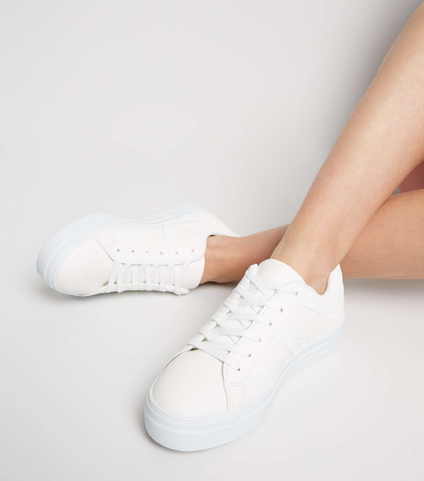 White Woven Panel Lace Up Trainers Image 2
