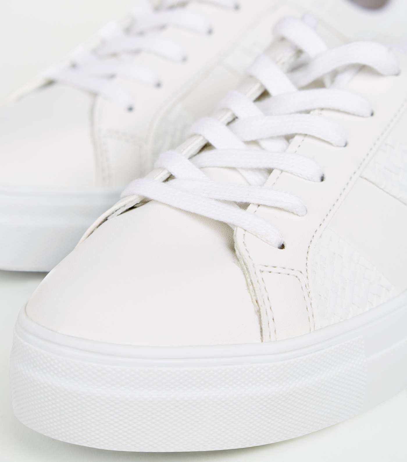 White Woven Panel Lace Up Trainers Image 4