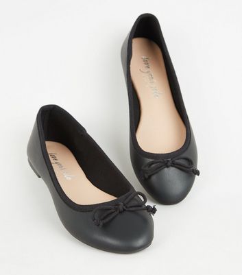shop for Black Leather-Look Bow Front Ballet Pumps New Look Vegan at Shopo