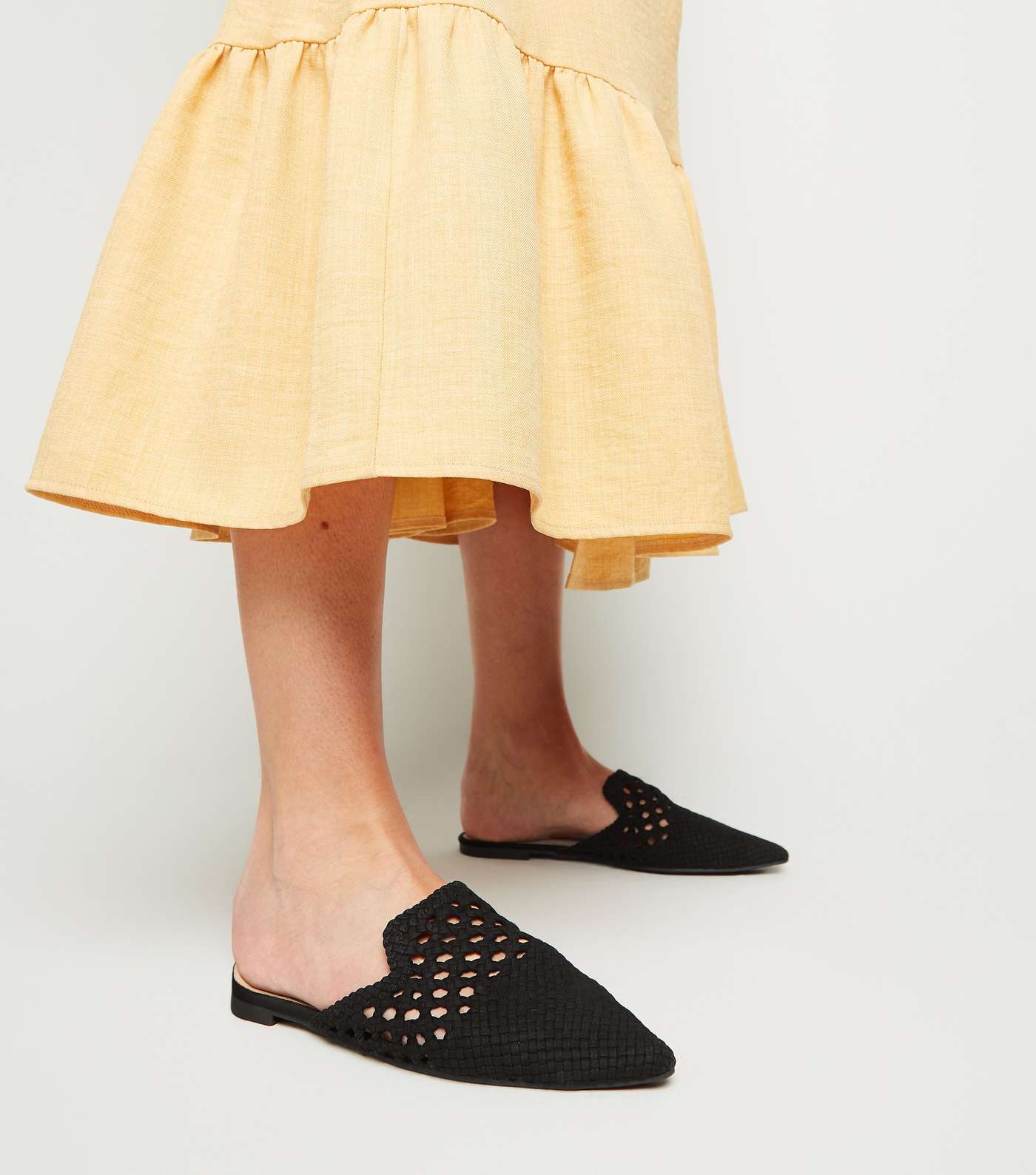 Black Suedette Woven Pointed Mules Image 2
