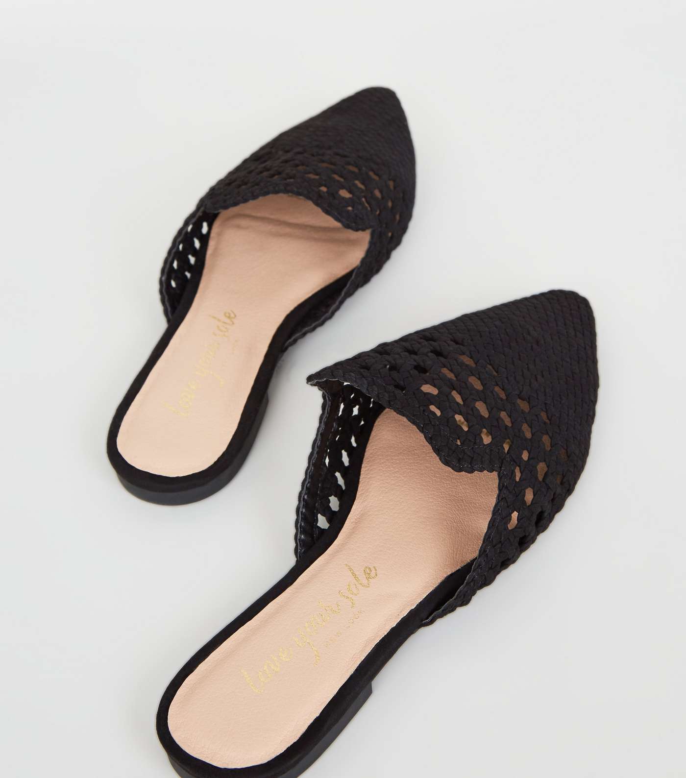 Black Suedette Woven Pointed Mules Image 4