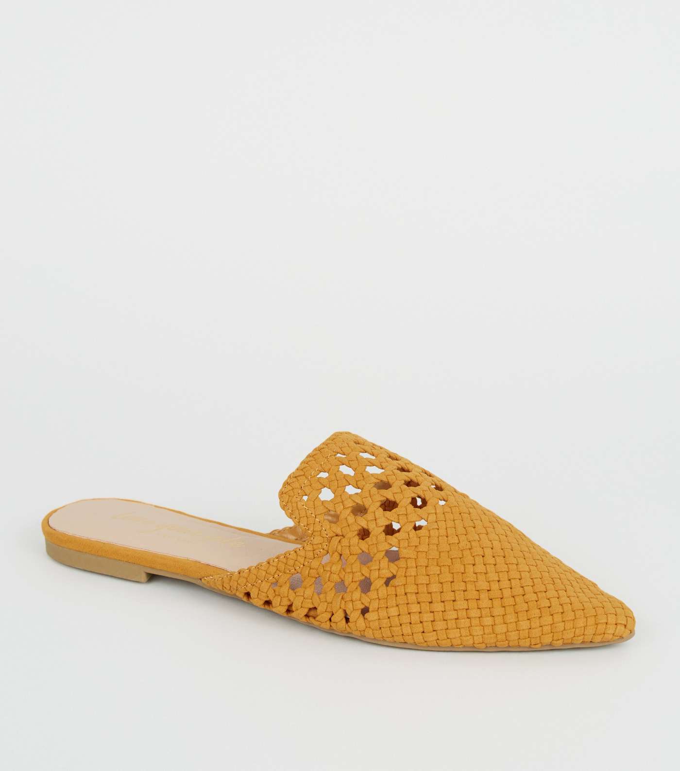Mustard Suedette Woven Pointed Mules
