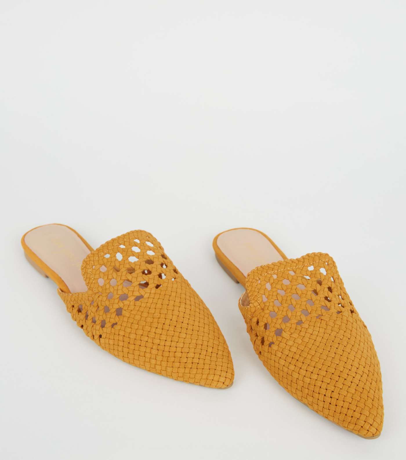 Mustard Suedette Woven Pointed Mules Image 3