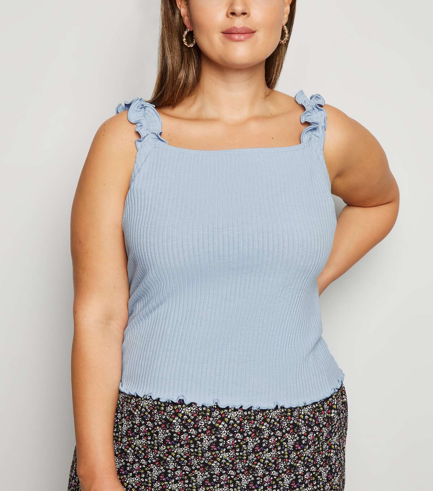 Curves Pale Blue Strap Ribbed Cami