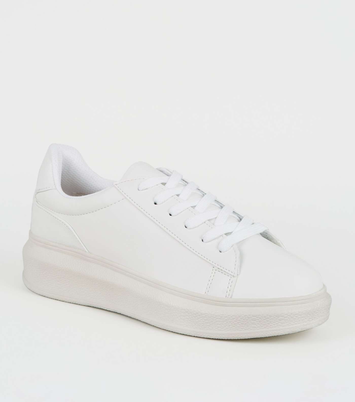 White Leather-Look Lace Up Chunky Trainers