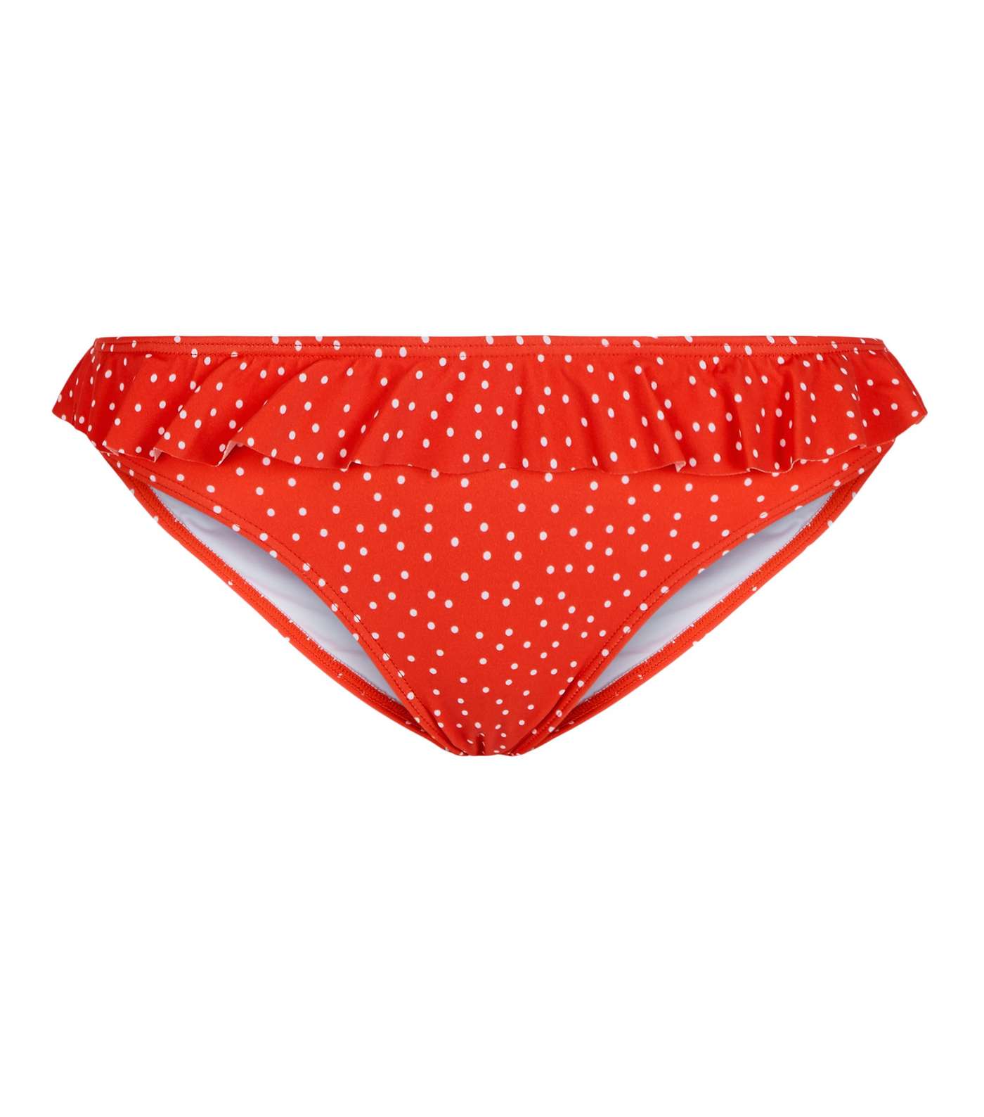 Red Spot Print Frill Trim Bikini Bottoms Image 3