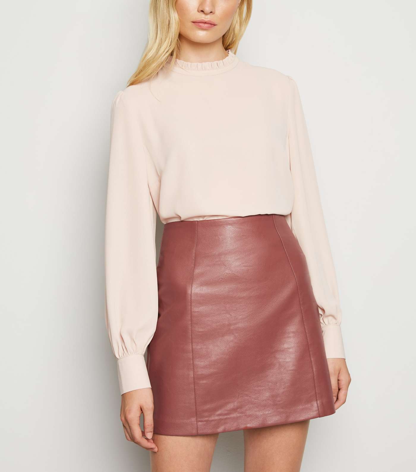 Tan Coated Leather-Look Mini Skirt 