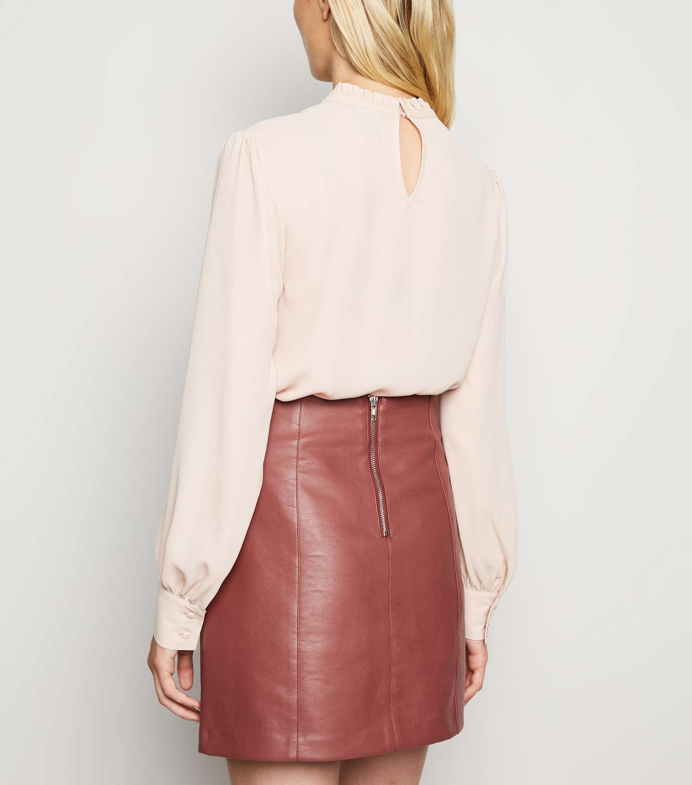 Tan Coated Leather-Look Mini Skirt  Image 3
