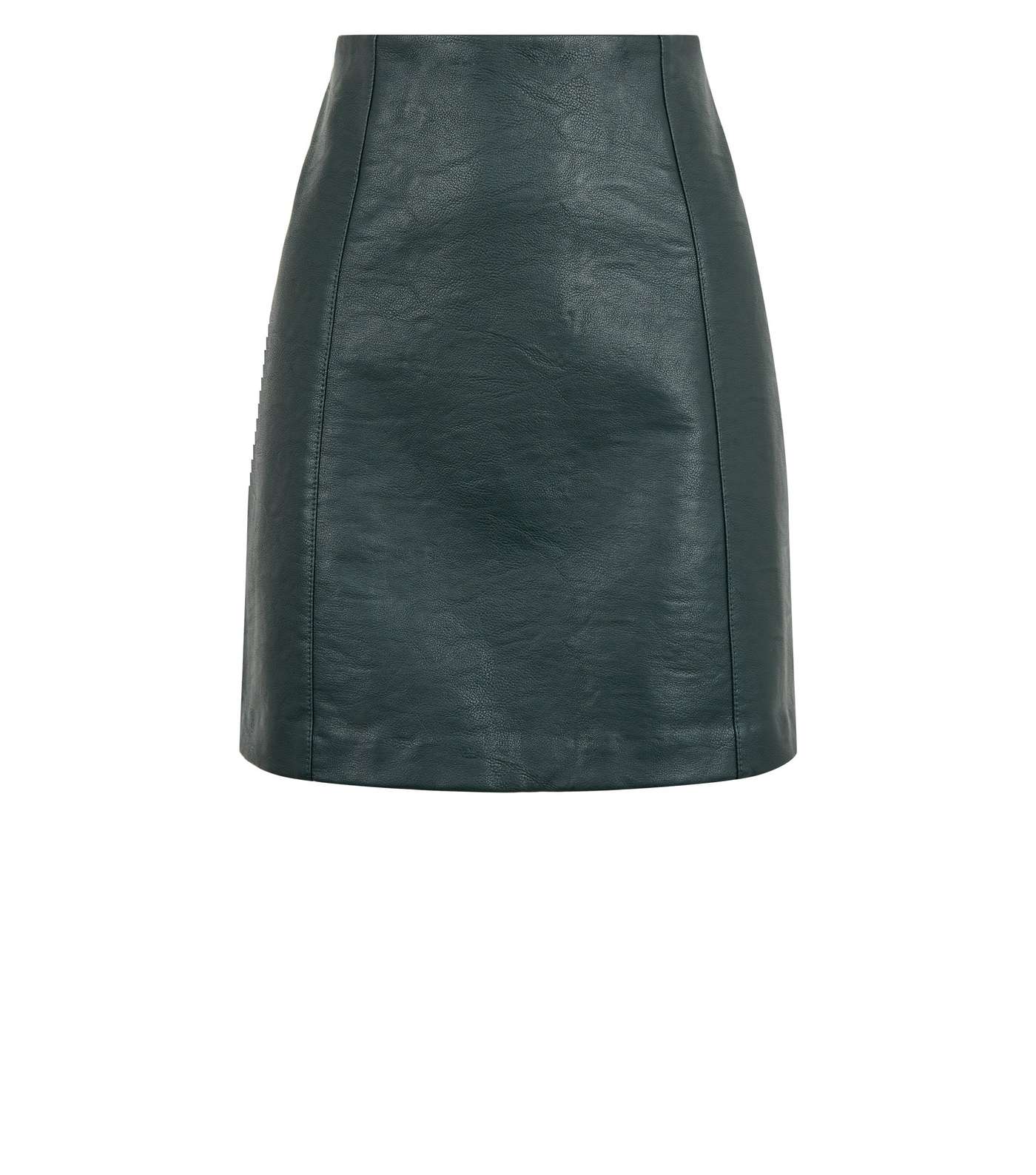 Dark Green Coated Leather-Look Mini Skirt  Image 4