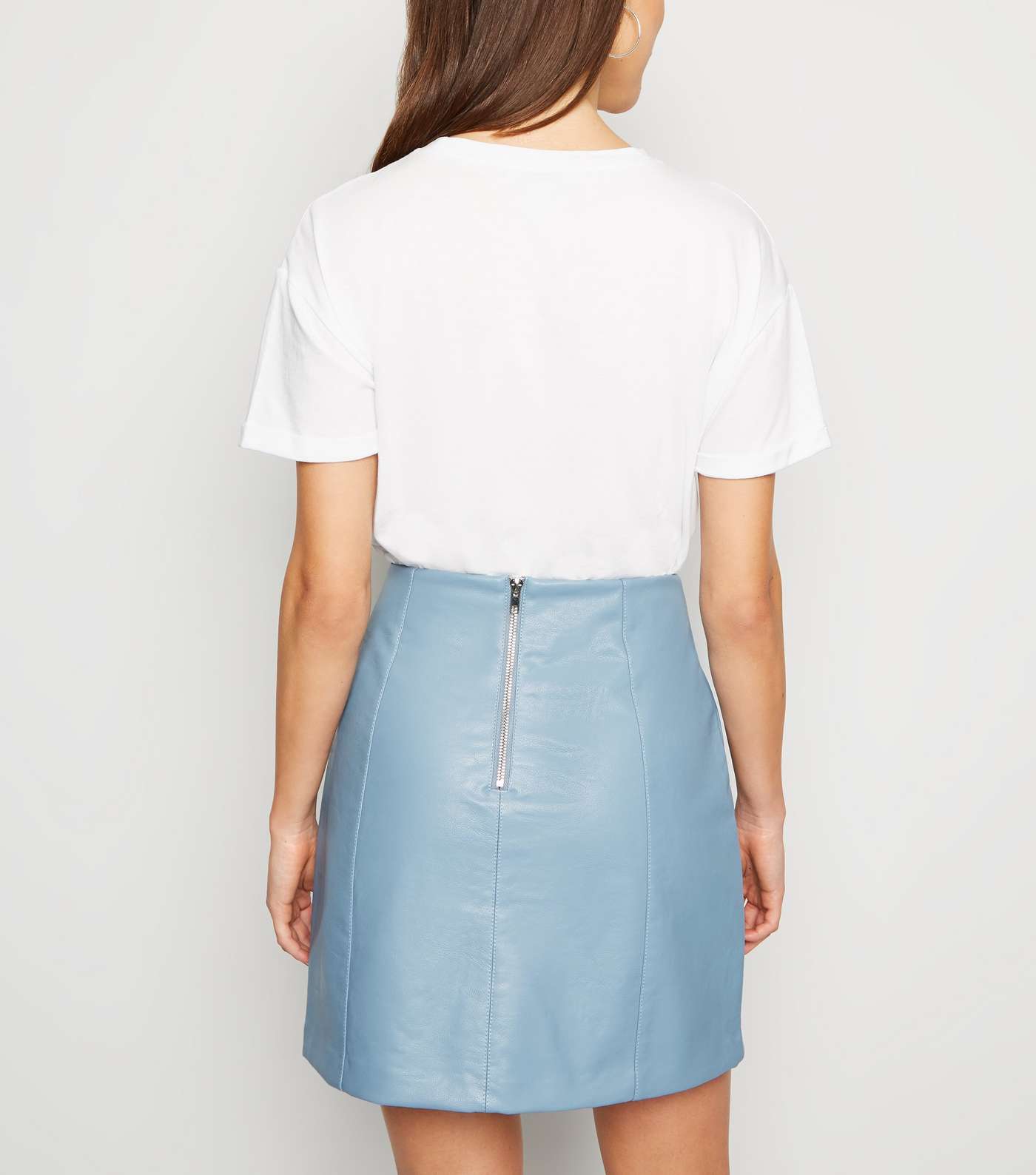 Bright Blue Coated Leather-Look Mini Skirt  Image 3