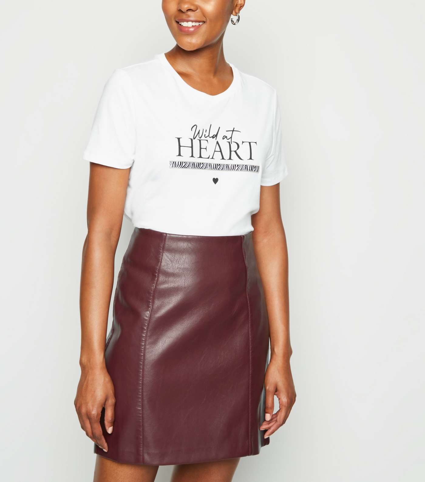 Burgundy Coated Leather-Look Mini Skirt 