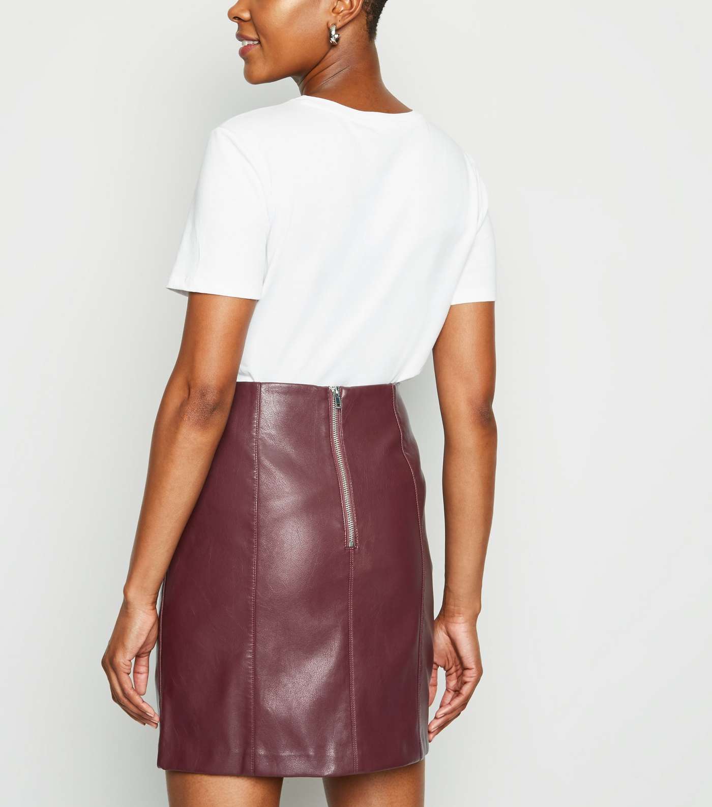Burgundy Coated Leather-Look Mini Skirt  Image 3