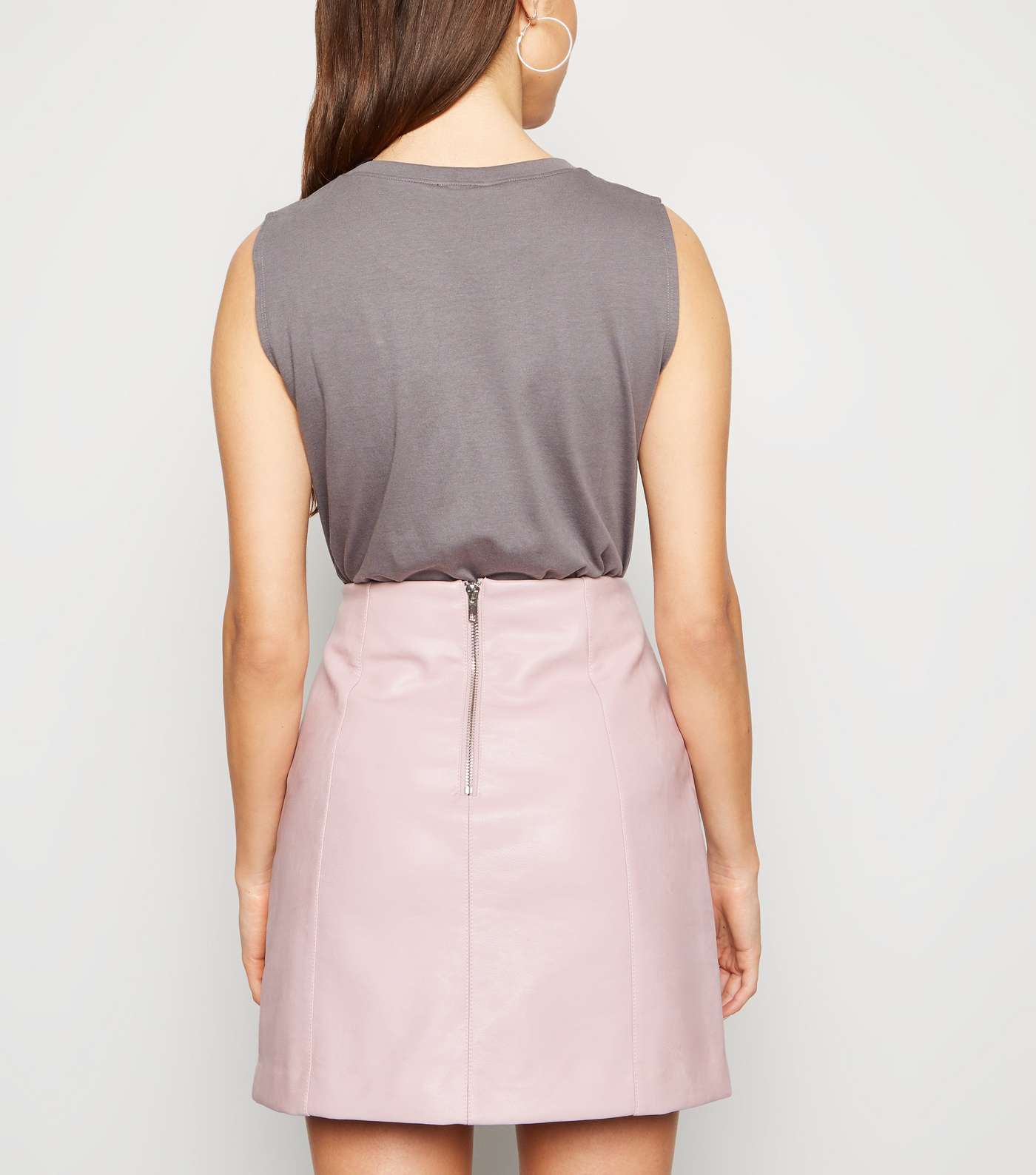 Pale Pink Coated Leather-Look Mini Skirt  Image 3