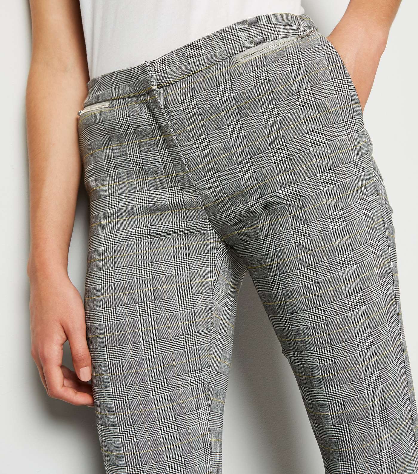 Light Grey Check Slim Stretch Trousers Image 3