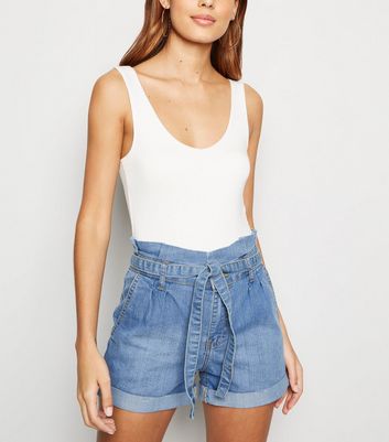 high waisted denim shorts new look
