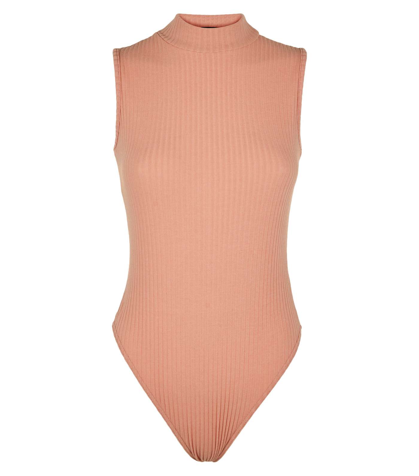 Pale Pink Ribbed Sleeveless Turtleneck Bodysuit Image 4