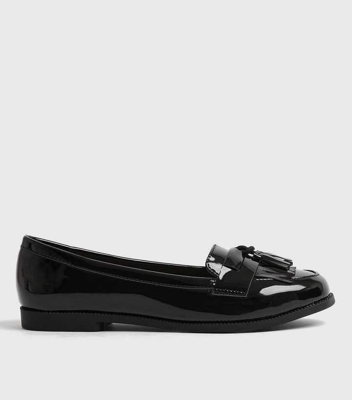 Black Patent Tassel Trim Loafers