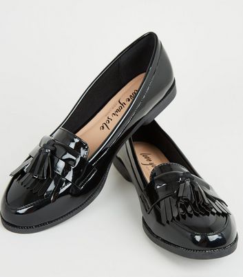 New look cheap black patent loafers