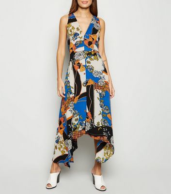 Image of AX Paris Blue Scarf Print Midi Dress New Look