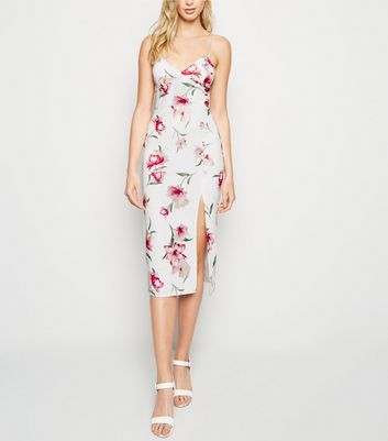 white floral bodycon midi dress